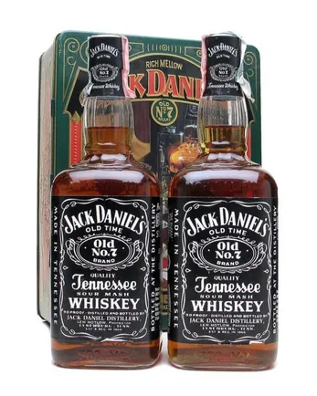 Jack Daniel's No.7 2 Bottle Green Tin Set Bottled 1990's
